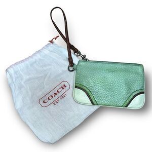 Coach, Green, Brown & Cream Upcycled Leather Wristlet Handpainted & Dyed